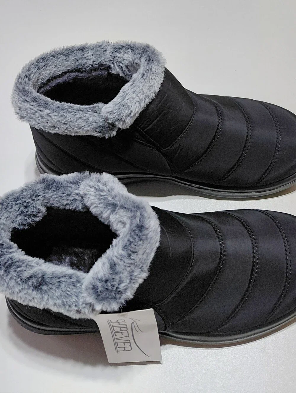 SHIBEVER Women's Black  Slip On  Fur Lined Warm Ankle Boot Size 42